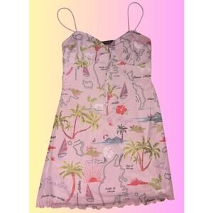 Urban Outfitters Pink Tropical Island Print Vacation Mini Slip Dress